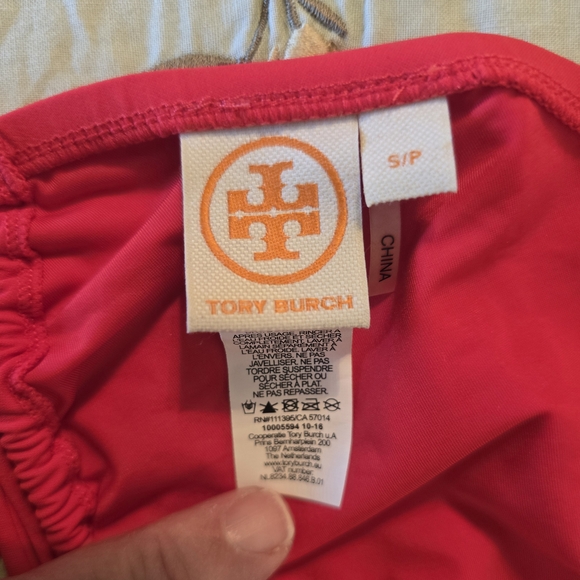 Tory Burch Women's Small Logo Halter Bikini Top Swim Suit String RED Stretch - Picture 9 of 10